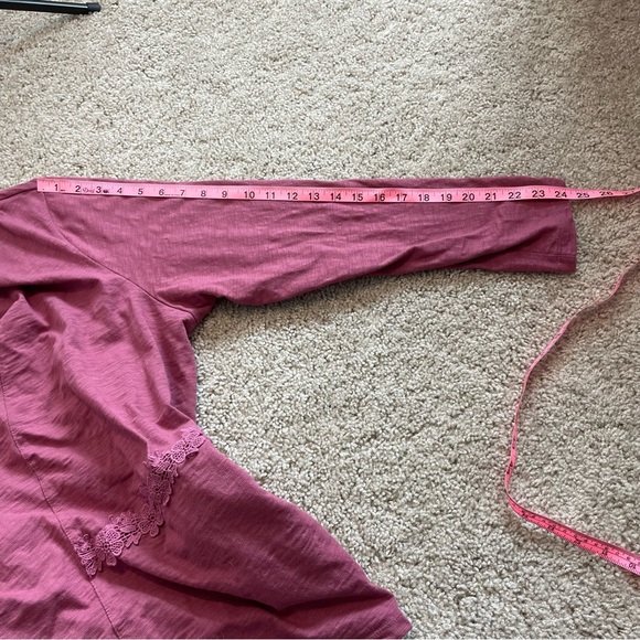 Logo by Lori Goldstein Pink Duster Cardigan Size 2X Floral Crochet Detail Boho - Picture 12 of 13